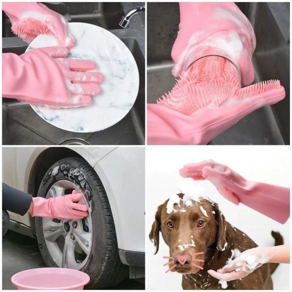 Magic Reusable Silicone Gloves with Wash Scrubber, Heat Resistant, for Cleaning, Household, Dish Washing, Washing the Car - Image 5
