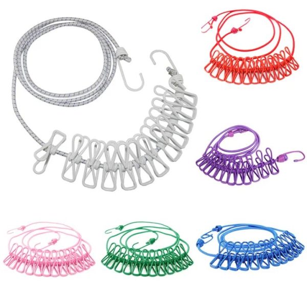 Portable Clothing Clothesline With 12 Clips Retractable Laundry Dryer Clothes Rope Drying Rack Cloth Hanging Line For Outdoor - Image 2
