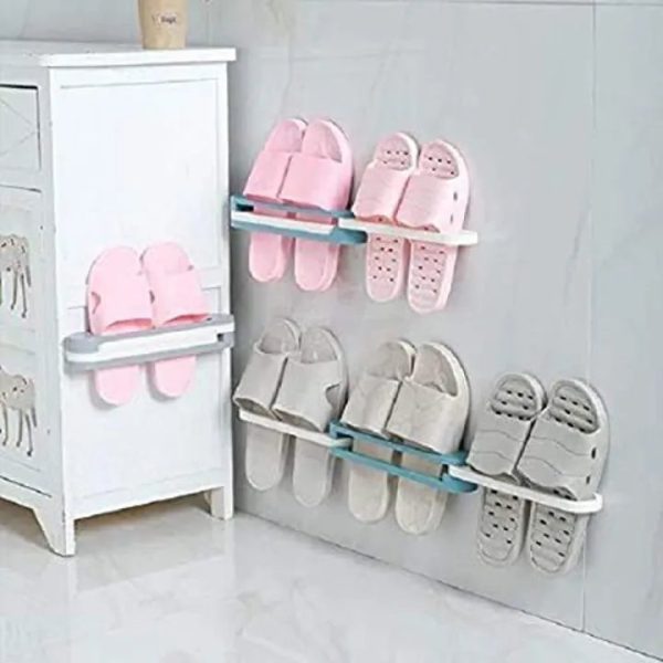 3 In 1 Storage Bins Shoe Holder Foldable Wall Mounted Self Adhesive Foldable Bathroom Wall Slipper Storage Holder Mini Shoe Rack Folding Slippers Organizer - Image 5