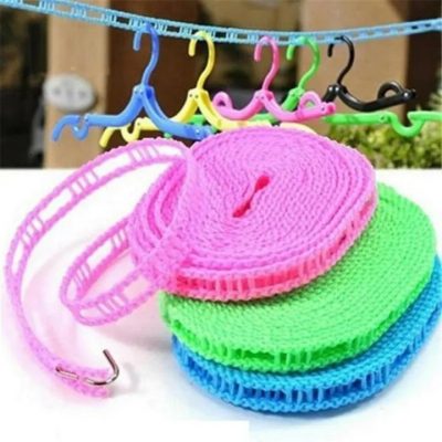 Plastic Windproof and anti-slip clothesline non slip clothes hanging rope with space to hang hangers, 5 meters long clothes hanging rope with hooks.