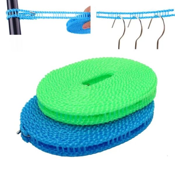 Plastic Windproof and anti-slip clothesline non slip clothes hanging rope with space to hang hangers, 5 meters long clothes hanging rope with hooks. - Image 2
