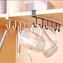 Under Cabinet 6 Hooks Mug Cup Holder for Kitchen, Mug Cup storage Rack, for Cupboards Wardrobes, Under Cabinet Utensils Hanger, Hanging Organizer rack for Kitchen Organiser Over the Door Hook