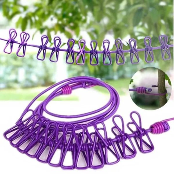Portable Clothing Clothesline With 12 Clips Retractable Laundry Dryer Clothes Rope Drying Rack Cloth Hanging Line For Outdoor - Image 3
