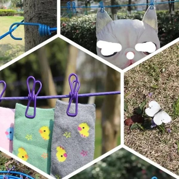 Portable Clothing Clothesline With 12 Clips Retractable Laundry Dryer Clothes Rope Drying Rack Cloth Hanging Line For Outdoor - Image 4