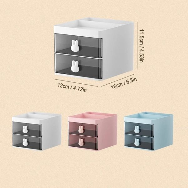 NCANRUI Desktop Storage Box Tube Transparent Drawer Rabbit Storage Box Children's and Students' Office Desktop Ornaments Blue - Image 5