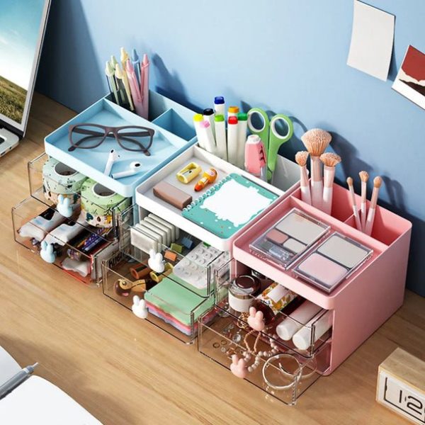 NCANRUI Desktop Storage Box Tube Transparent Drawer Rabbit Storage Box Children's and Students' Office Desktop Ornaments Blue - Image 4