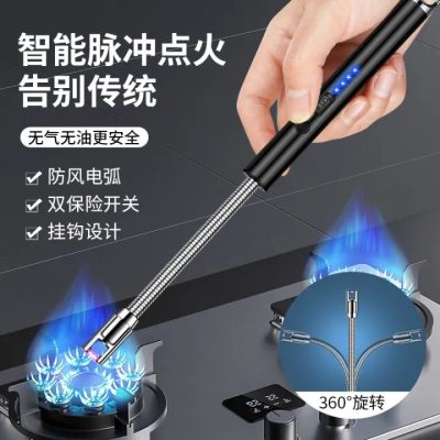 Rechargeable Electric Lighters,USB Lighter ,Stove Lighter, Geyser Long Lighter Use Plasma Arc to Ligh Candle, Windproof Arc Lighter, Candle Lighter, BBQ Grill Lighter, Camping Accessories with LED Battery Display Screen, Flameless 360° Flexible lighter