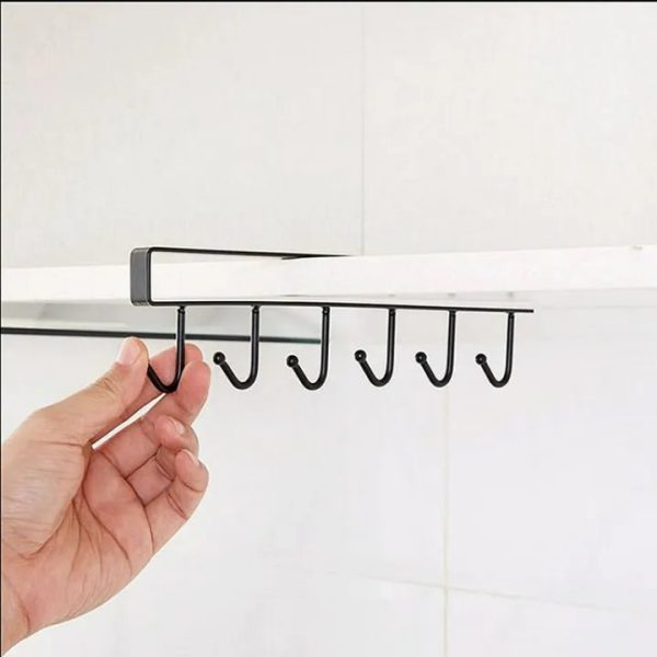 Under Cabinet 6 Hooks Mug Cup Holder for Kitchen, Mug Cup storage Rack, for Cupboards Wardrobes, Under Cabinet Utensils Hanger, Hanging Organizer rack for Kitchen Organiser Over the Door Hook - Image 4