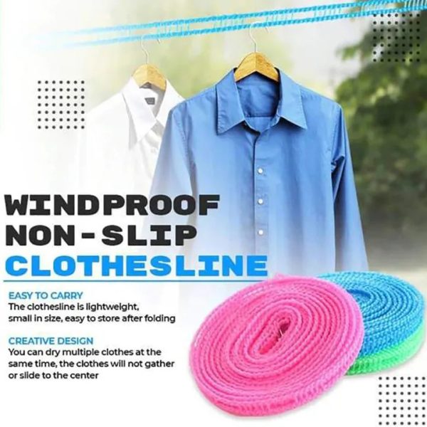 Plastic Windproof and anti-slip clothesline non slip clothes hanging rope with space to hang hangers, 5 meters long clothes hanging rope with hooks. - Image 3