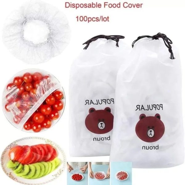 100Pcs Reusable Elastic Food Storage Covers Disposable Food Plastic Wraps Storage - Image 3