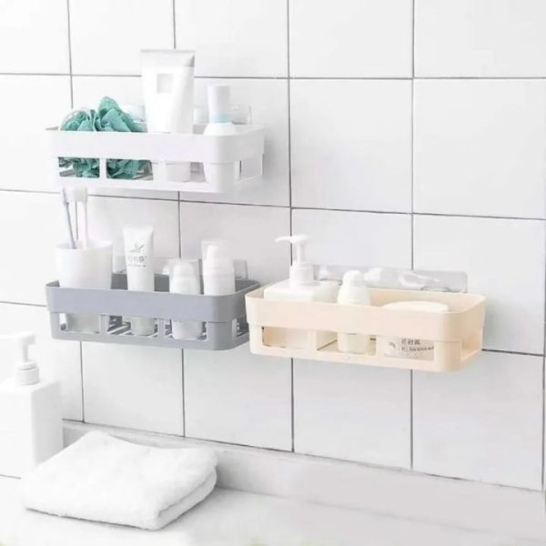 Plastic Storage Rack for Bathroom & Kitchen - Wall Mount square Shape Storage Rack Organizer Shelf - Caddy Rack Storage Shelve - High quality Shampoo Holder for Bathroom Kitchen - Image 2