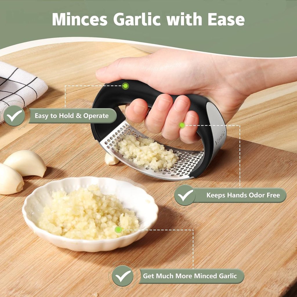 Garlic Press, Manual Garlic Press Rocker with Handle, Stainless Steel Garlic Crusher Masher, Ginger Garlic Chopper Kitchen Gadget Tool Garlic Cutter, Hand Press Tool for Garlic...