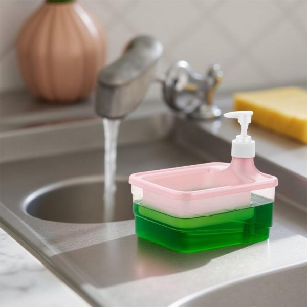 Square Shape 2in1 Kitchen Liquid Soap Dispenser with Box Packing Good Quality (without sponge)