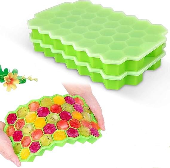Round Mini Ice Cube Trays With Plastic Cover Flexible Silicone Bottom (random Color) - Image 2